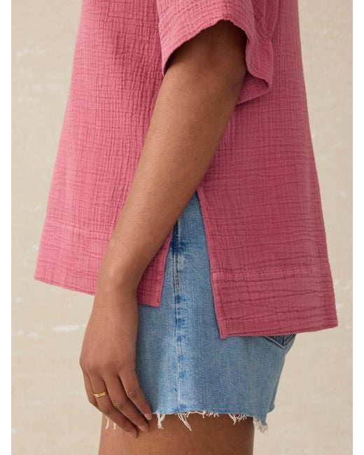 Faherty Brand Pink Dune Cotton Gauze Short Sleeve Popover