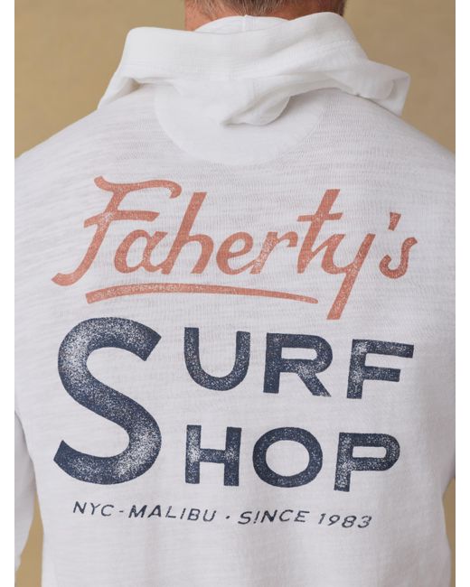 Faherty Brand White Surf Shop Sunwashed Organic Hoodie for men