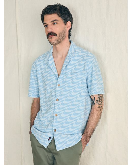 Faherty Brand Blue Short-sleeve Cabana Towel Terry Shirt for men