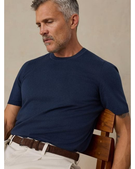 Faherty Brand Blue Short-Sleeve Sweater Tee for men