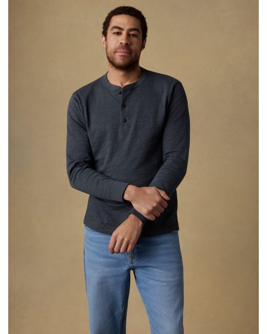 Faherty Brand Blue Sunwashed Organic Henley T-Shirt for men