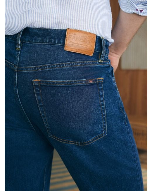 Faherty Brand Blue Organic Cotton Slim Straight Denim (32" Inseam) Pants for men