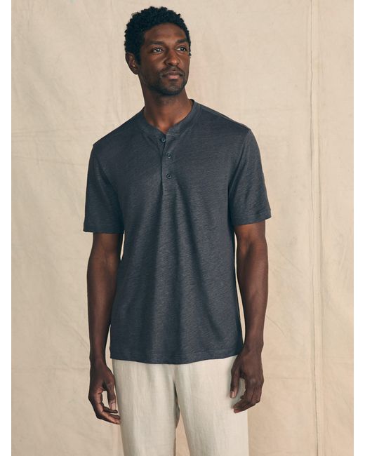 Faherty Brand Blue Short-sleeve Linen Henley T-shirt for men