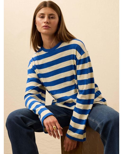 Faherty Brand Blue Sunwashed Organic Long-Sleeve Retro T-Shirt