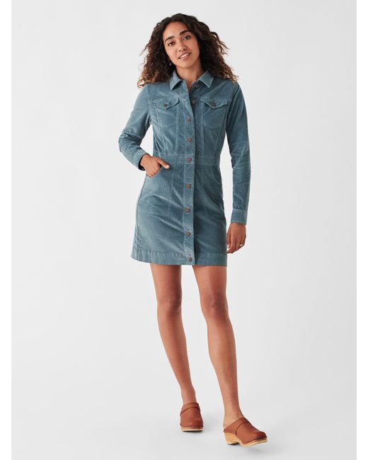 Faherty Brand Blue Stretch Cord Michelle Dress