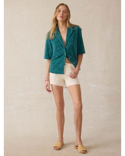 Faherty Brand Blue Cabana Towel Terry Camp Shirt