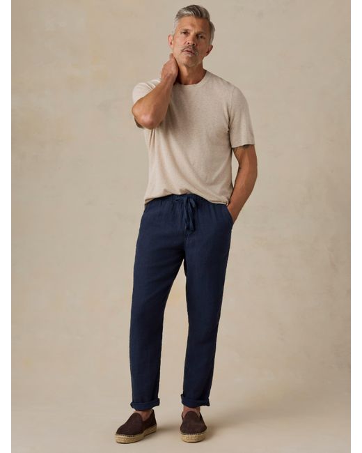 Faherty Brand Blue Linen Drawstring Pants for men