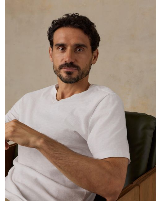 Faherty Brand White Short-Sleeve Sunwashed V-Neck T-Shirt for men
