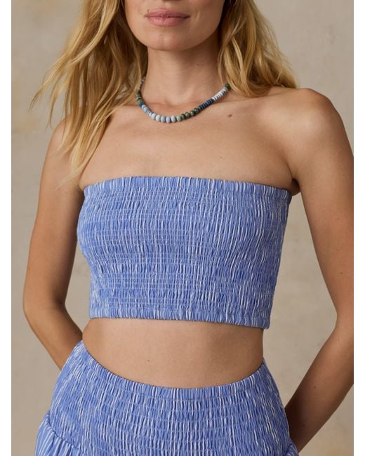 Faherty Brand Blue Coastal Poplin Smocked Top