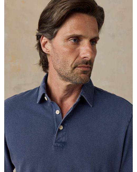 Faherty Brand Blue Long-Sleeve Sunwashed Pique Polo Shirt for men