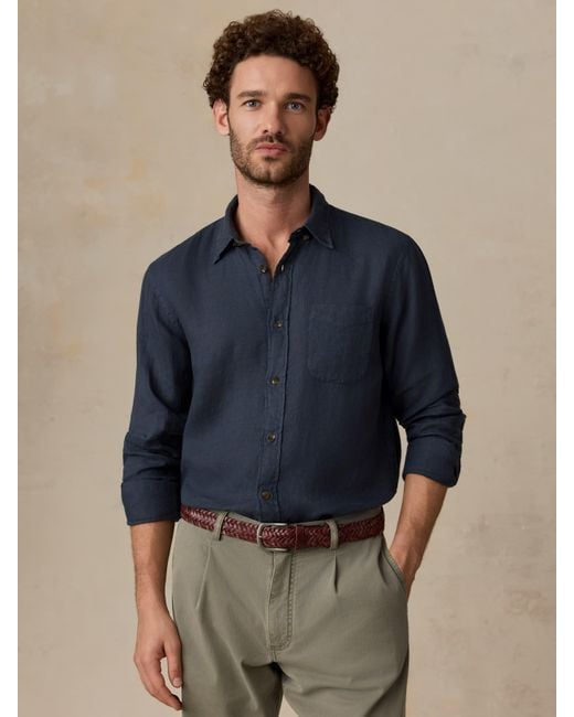 Faherty Brand Blue Sunwashed Linen Shirt for men