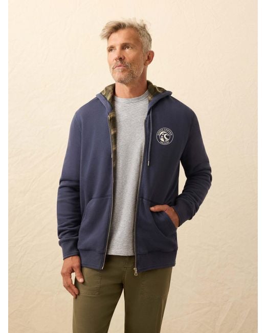 Faherty Brand Blue Flannel Lined Full Zip Hoodie for men