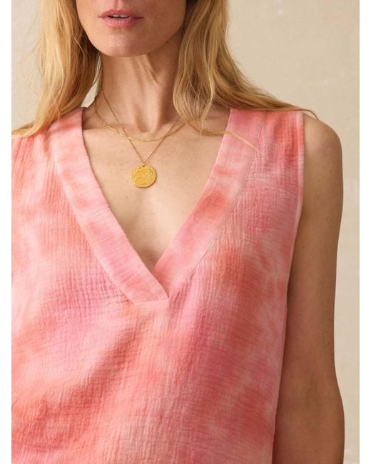 Faherty Brand Pink Dune Cotton Gauze Sleevless Popover