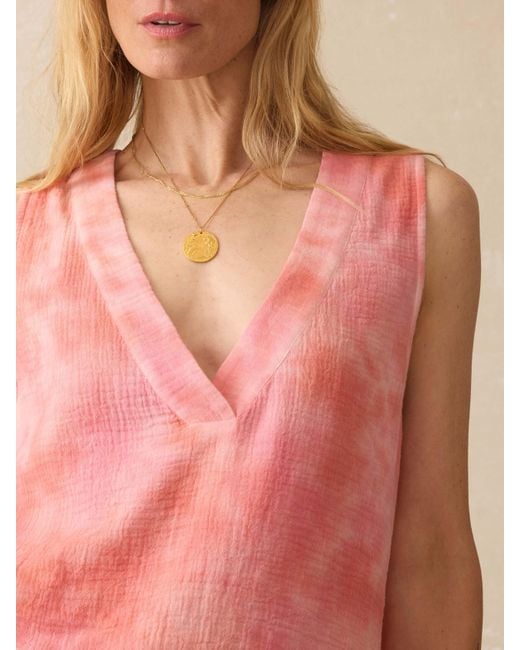 Faherty Brand Pink Dune Cotton Gauze Sleeveless Popover