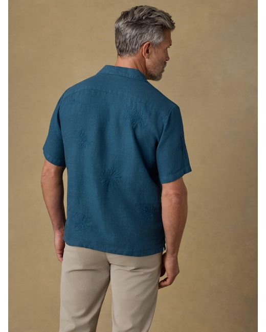 Faherty Brand Blue Short-Sleeve Embroidered Shirt for men