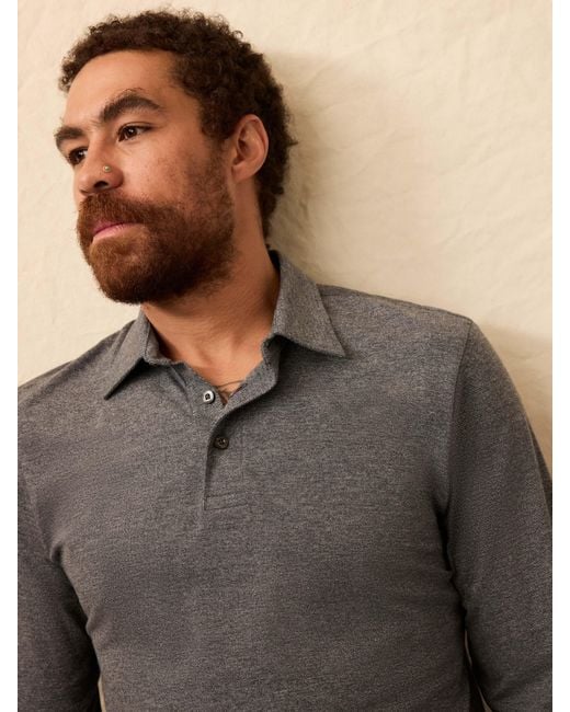 Faherty Brand Gray Long-Sleeve Pique Polo Shirt for men