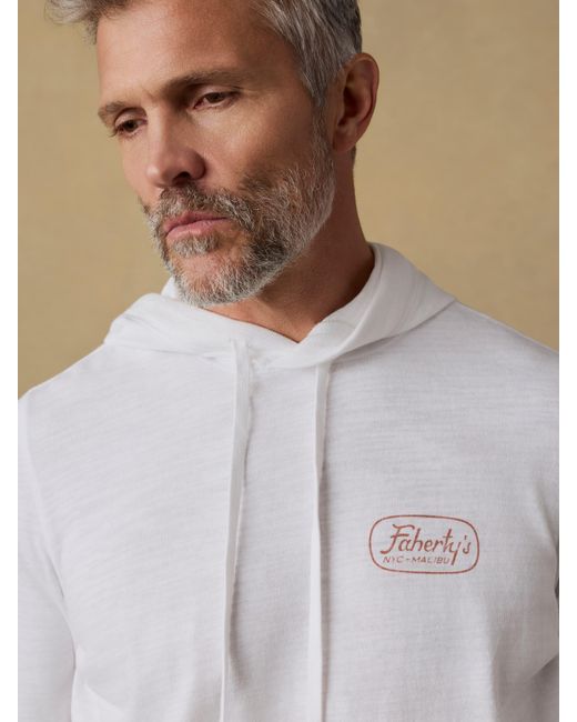 Faherty Brand White Surf Shop Sunwashed Organic Hoodie for men