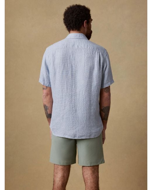 Faherty Brand Blue Short-Sleeve Palma Linen Shirt for men