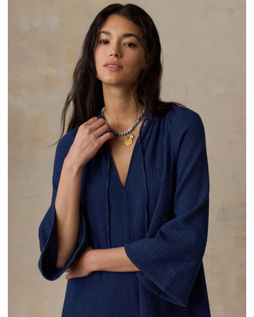 Faherty Brand Blue Dune Cotton Gauze Mina Dress