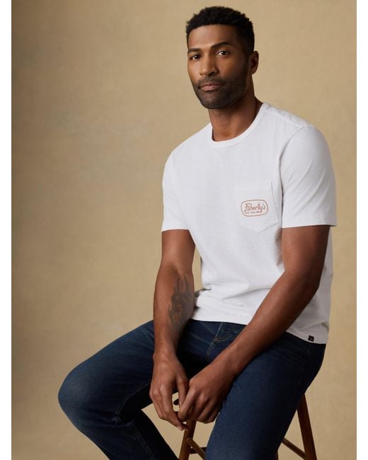 Faherty Brand White Surf Shop Sunwashed Regenerative Pocket T-Shirt for men