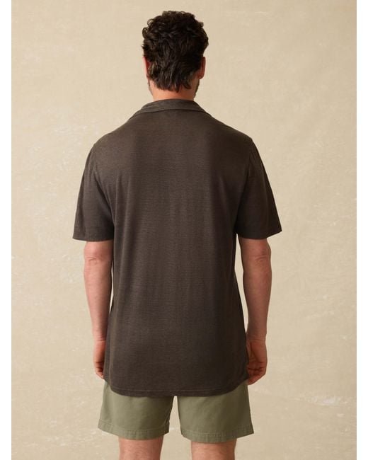 Faherty Brand Green Short-Sleeve Linen Polo Shirt for men