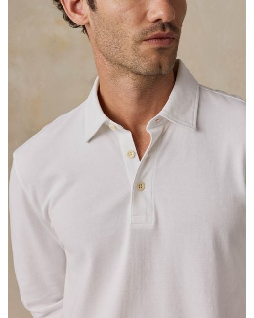 Faherty Brand Natural Long-Sleeve Sunwashed Pique Polo Shirt for men