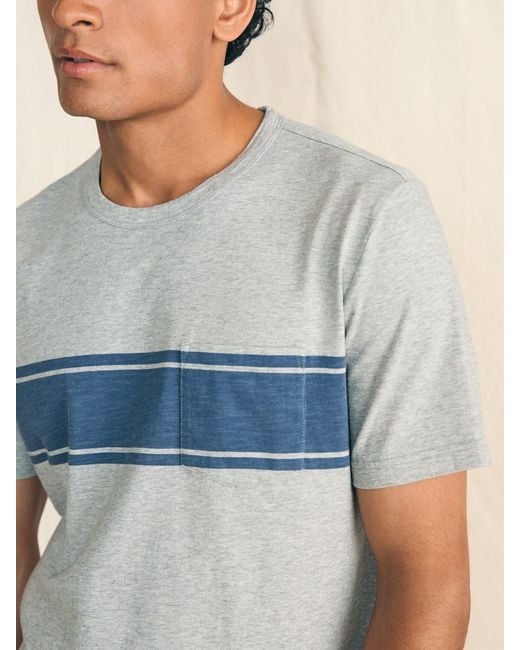 Faherty Brand Blue Surf Stripe Sunwashed Pocket T-shirt for men