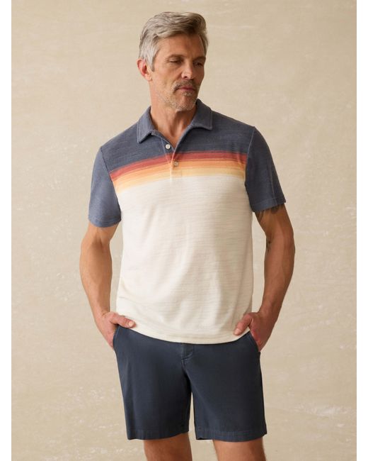 Faherty Brand Blue Cabana Towel Terry Surf Stripe Polo Shirt for men
