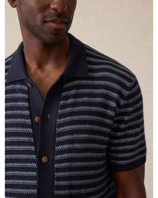 Faherty Brand Blue Short-Sleeve Sweater Shirt (Tall) for men