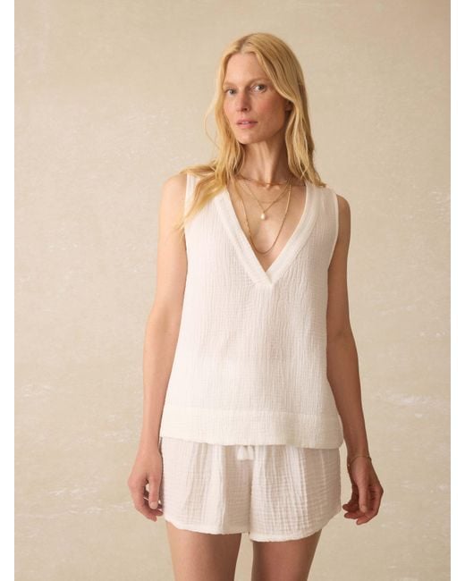 Faherty Brand Natural Dune Cotton Gauze Sleeveless Popover