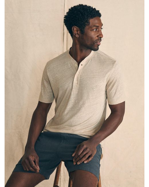 Faherty Brand Natural Short-sleeve Linen Henley T-shirt for men