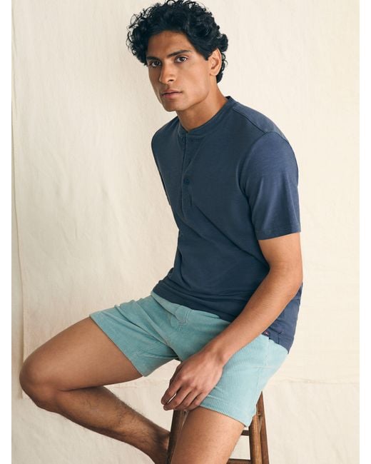 Faherty Brand Blue Short-sleeve Sunwashed Henley T-shirt for men