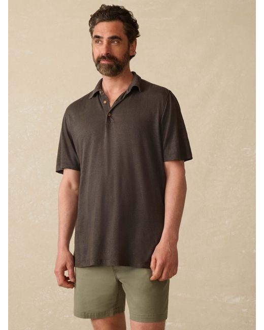 Faherty Brand Green Short-Sleeve Linen Polo Shirt for men