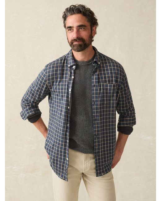 Faherty Brand Gray Pima Cotton Plaid Knit Shirt for men