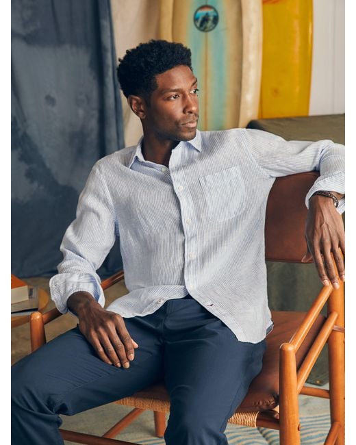 Faherty Brand Gray Laguna Linen Shirt for men