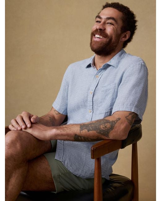 Faherty Brand Blue Short-Sleeve Palma Linen Shirt for men