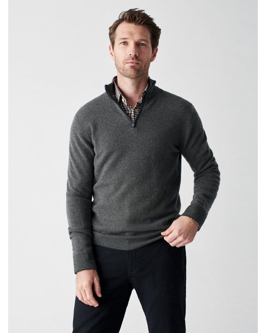 Faherty Cashmere Reserve Quarter Zip in Charcoal/Olive Marl (Grey) for