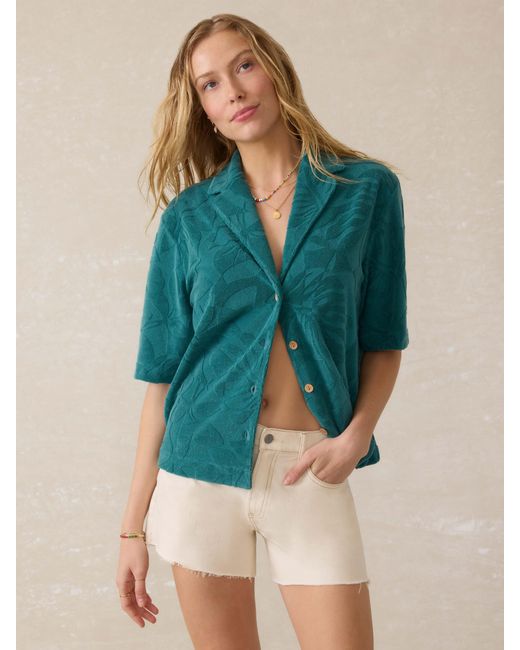 Faherty Brand Blue Cabana Towel Terry Camp Shirt