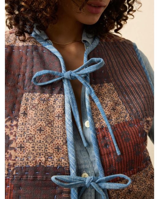 Faherty Brand Blue Quilted Patchwork Vest
