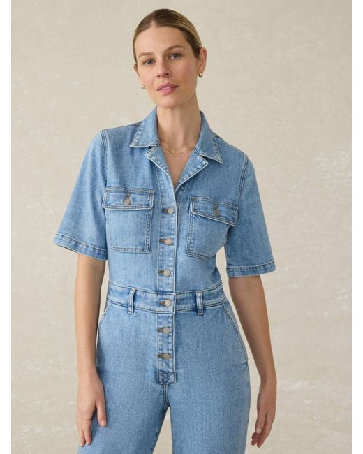 Faherty Brand Blue Denim Michelle Short-Sleeve Jumpsuit