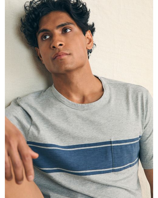 Faherty Brand Blue Surf Stripe Sunwashed Pocket T-shirt for men