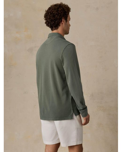 Faherty Brand Green Long-Sleeve Sunwashed Pique Polo Shirt for men