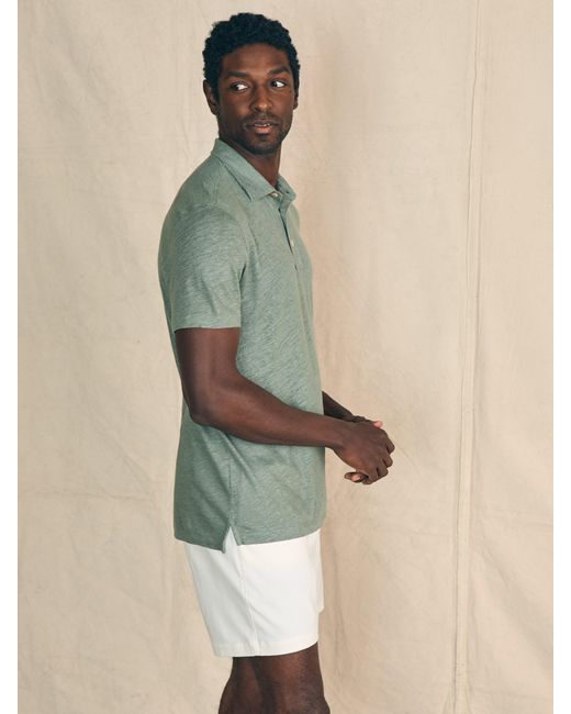 Faherty Brand Green Short-sleeve Linen Polo Shirt for men