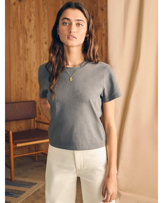 Faherty Brand Gray Sunwashed Cropped Crew T-shirt