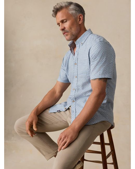 Faherty Brand Blue Short-Sleeve Breeze Shirt for men