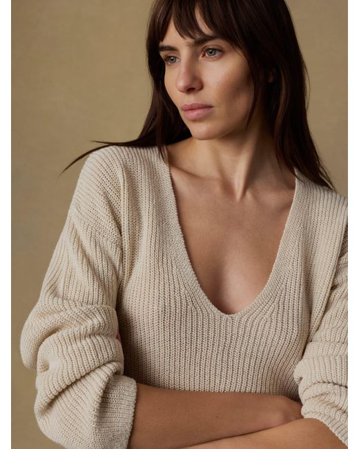 Faherty Brand Blue Miramar Linen Deep V-Neck Sweater