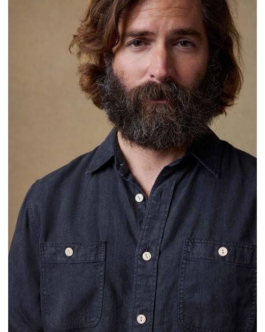 Faherty Brand Blue Tried & True Chambray Workshirt for men
