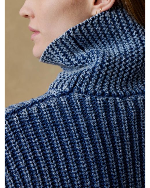 Faherty Brand Blue Sunwashed Cotton Oversized Turtleneck Sweater
