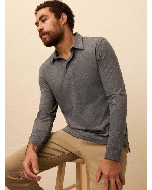 Faherty Brand Gray Long-Sleeve Pique Polo Shirt for men