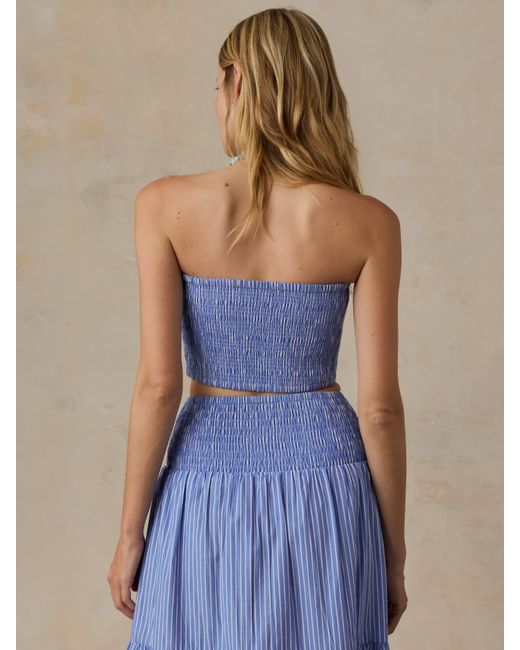 Faherty Brand Blue Coastal Poplin Smocked Top